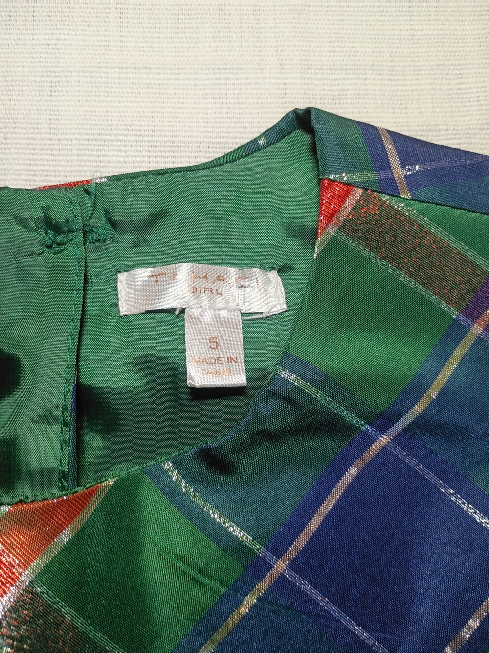 Tahari Kids Green and Blue Plaid Dress